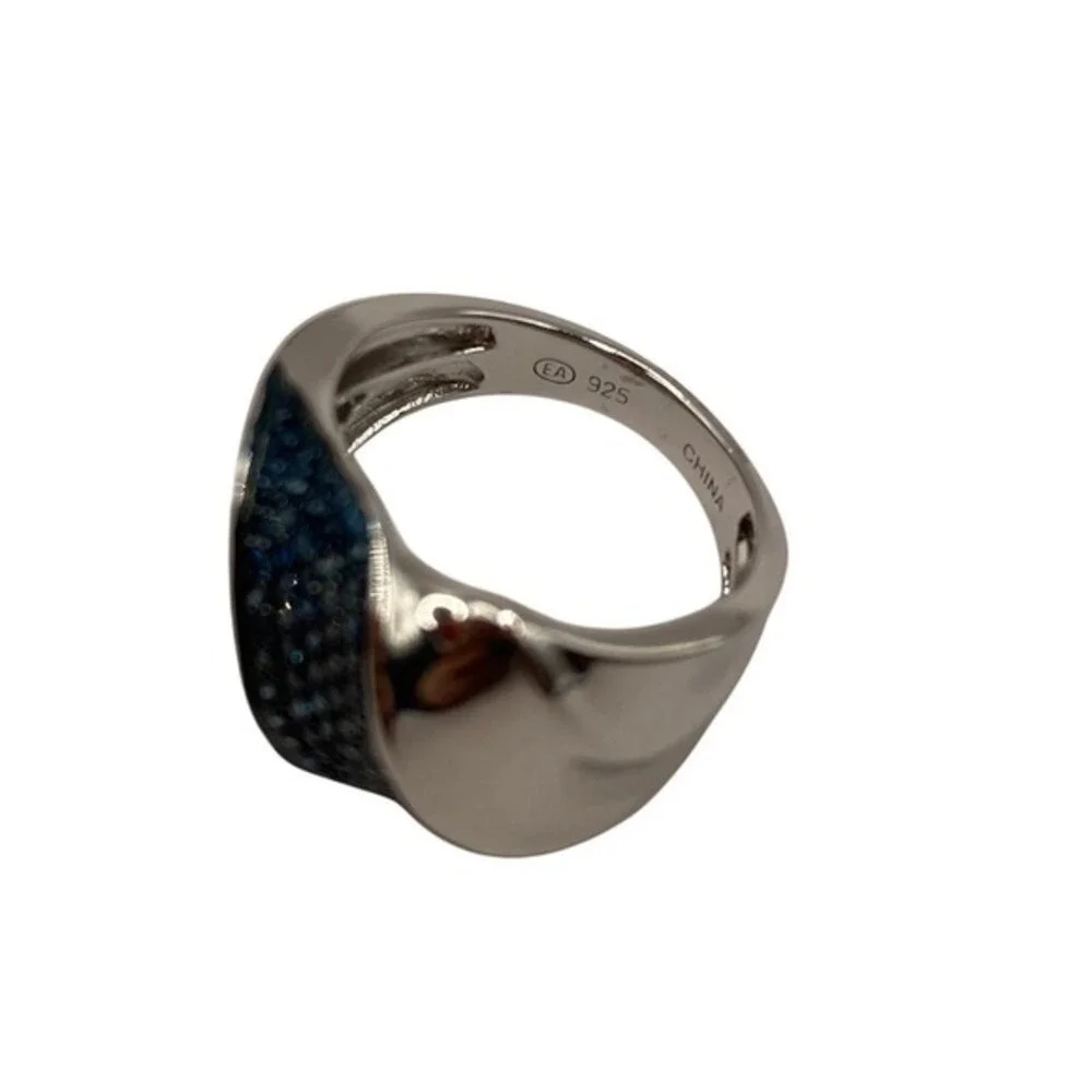 Affinity Pave Blue 1/4ct Diamond Band Ring Women Size 5 Sterling Silver‎ 925 NEW